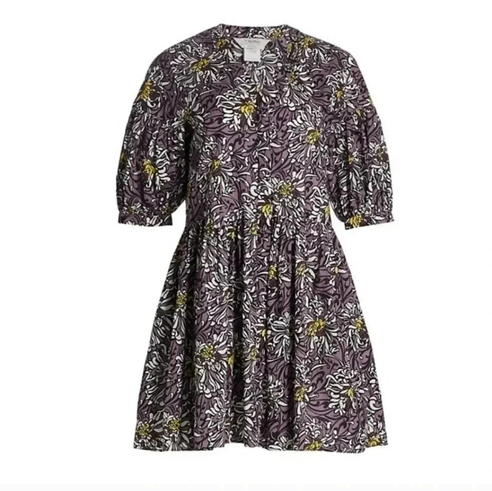 MaxMara S Collection Balenio Floral Balloon Flared Hem Cotton Mini Dress(XS/S)